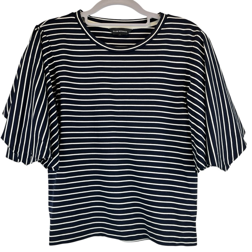Club Monaco Maryah Navy White Striped Flutter Sleeve Top Sailor Preppy Sz S